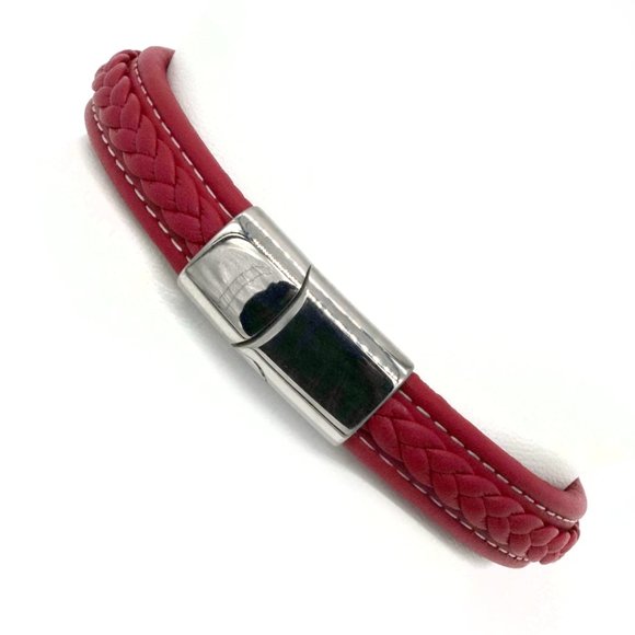 Men's red leather bracelet with magnetic clasp. - Picture 4 of 4